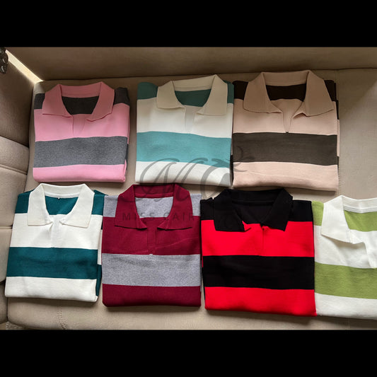 Soft, striped knitted polo jumper.