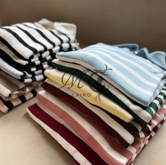 striped quarter-zip knitwear.