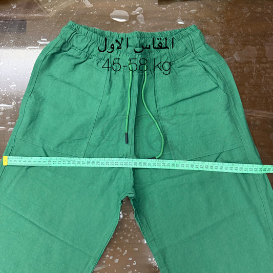 بنطلون كتان طبيعي بملمس بارز.