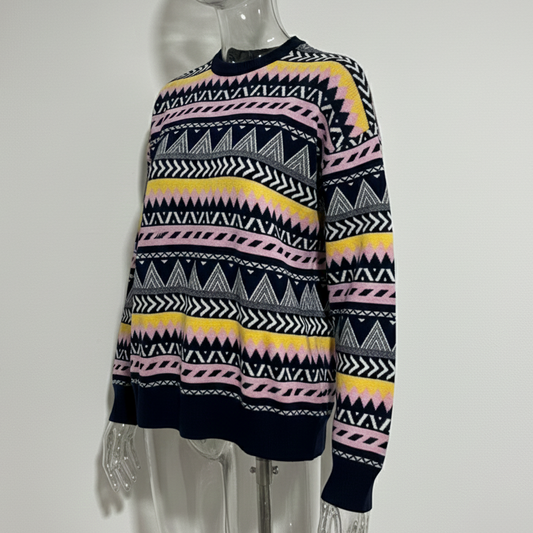 Geometric pattern knitted sweater.