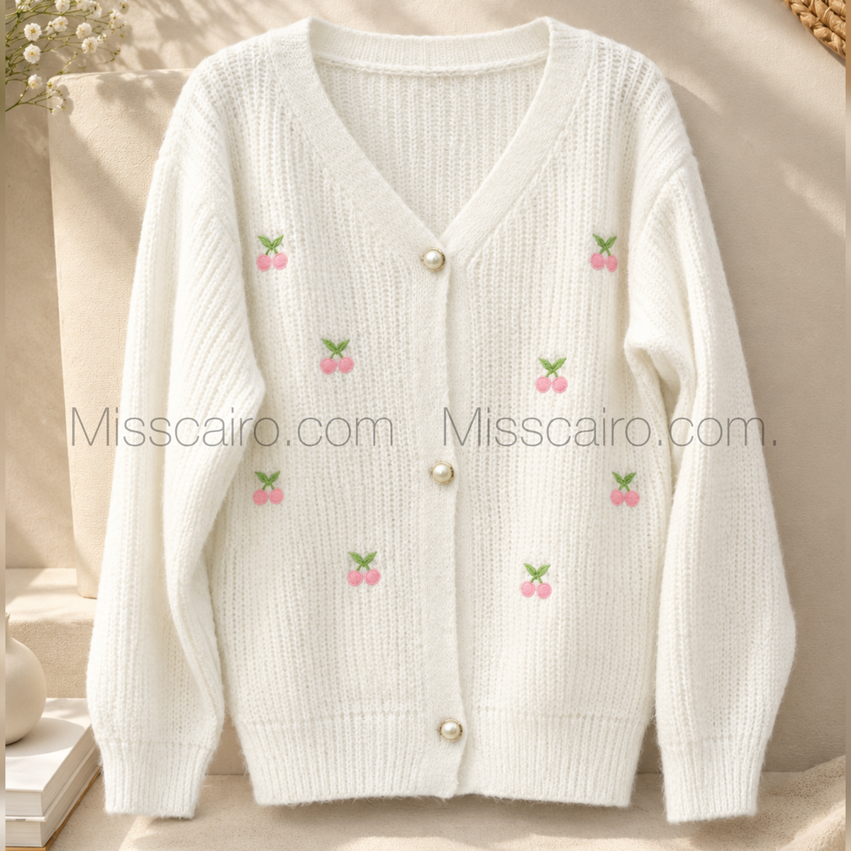 Cozy cherry embroidered cardigan.