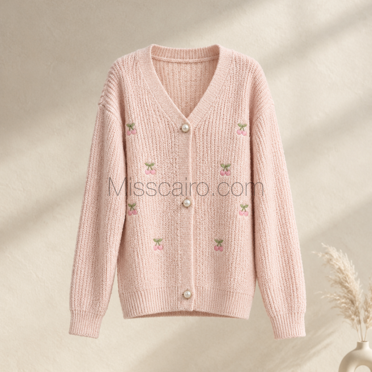 Cozy cherry embroidered cardigan.