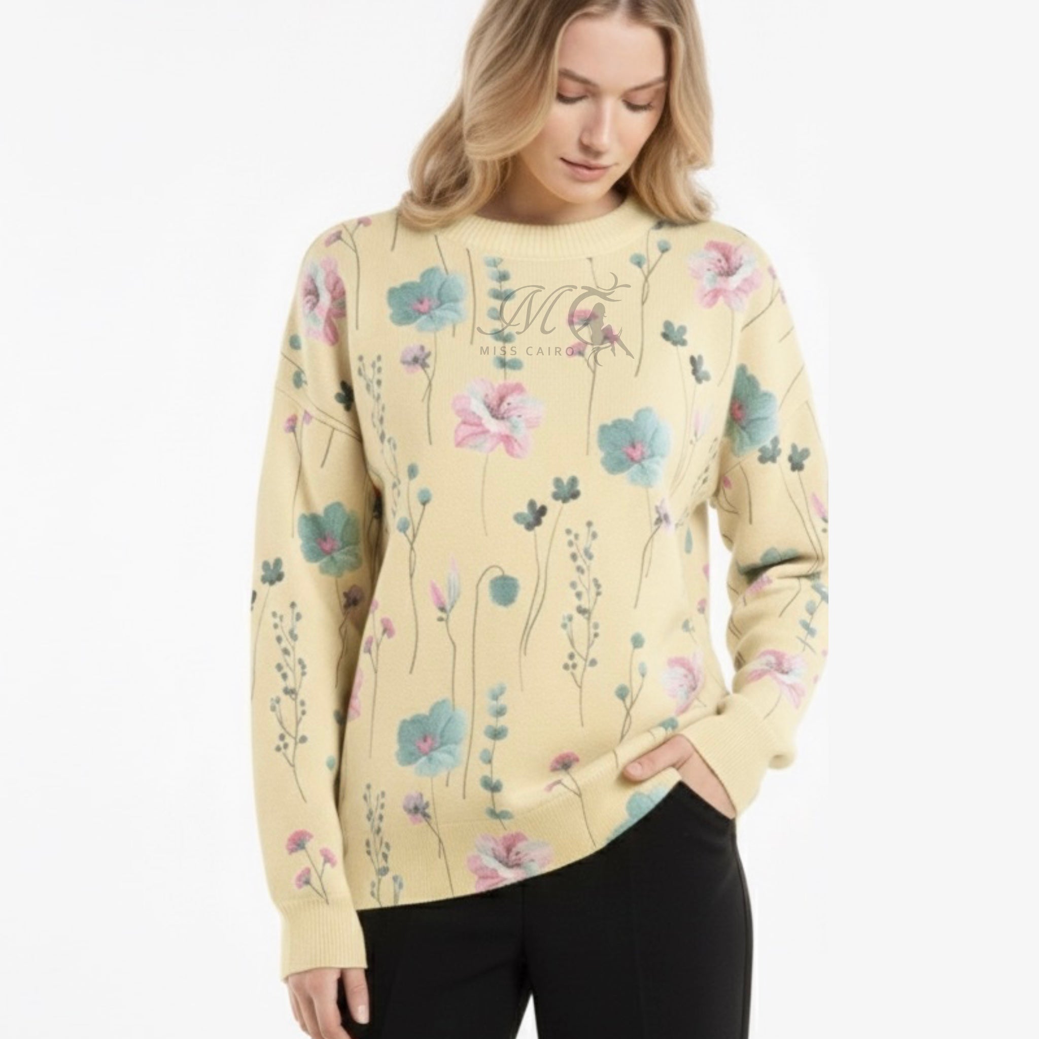 Floral printed knit sweater 555