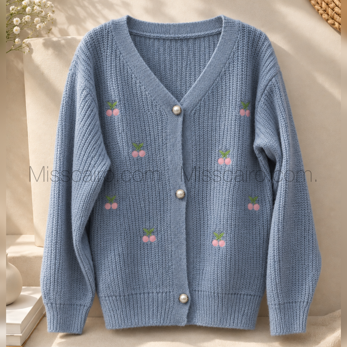 Cozy cherry embroidered cardigan.