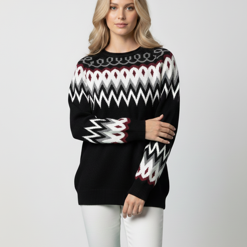 Geometric pattern knitted sweater.