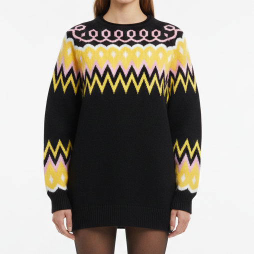 Geometric pattern knitted sweater.