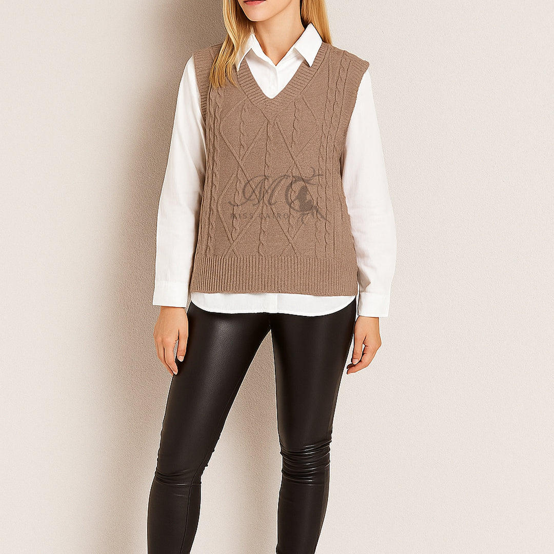 BROWN V CUT VEST