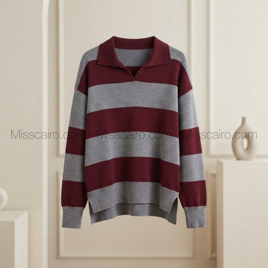 Soft, striped knitted polo jumper.