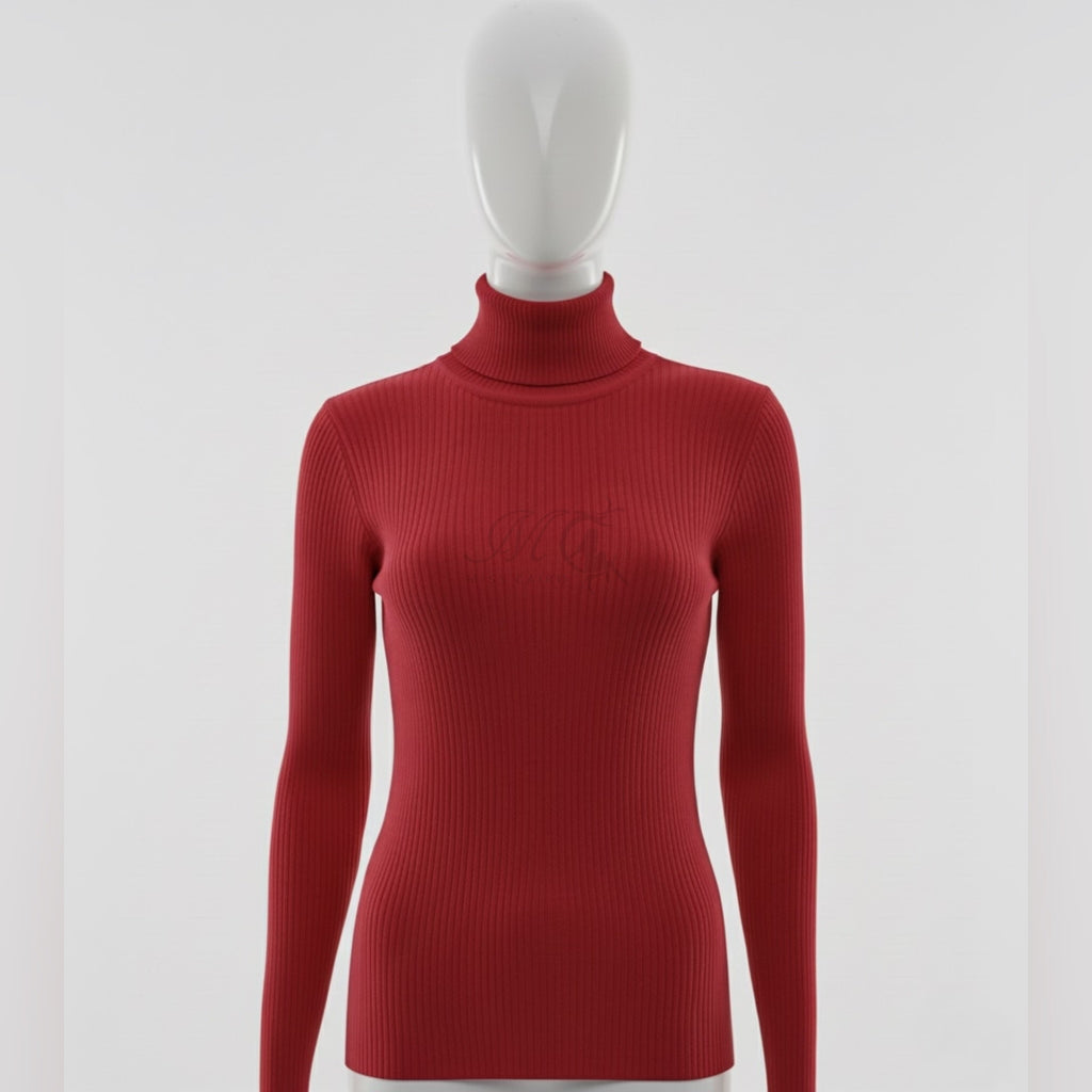 Chic Ribbed Knit Turtleneck Sweater | Essential Slim-Fit High-Neck Top.