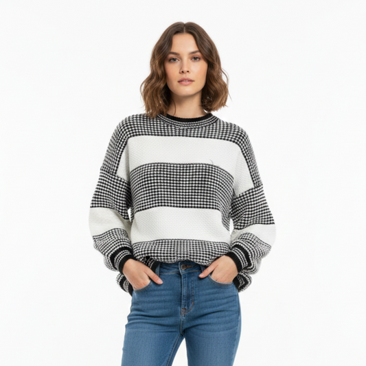 Striped Knit Sweater.