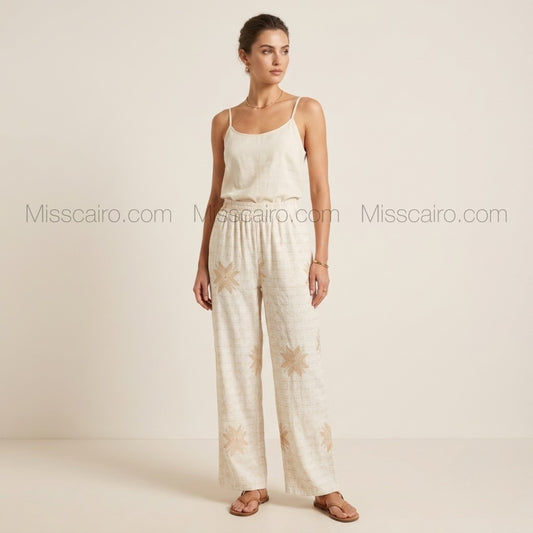 بنطلون كتان منقوش.