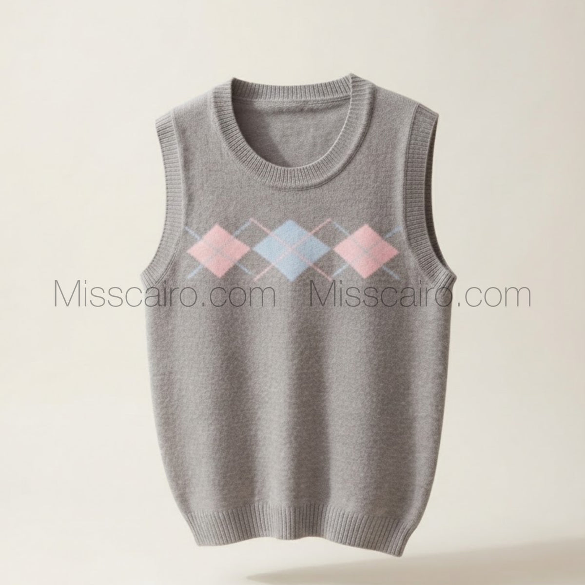 Sweater vest with geometric patterns.
