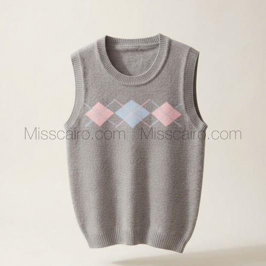 Sweater vest with geometric patterns.