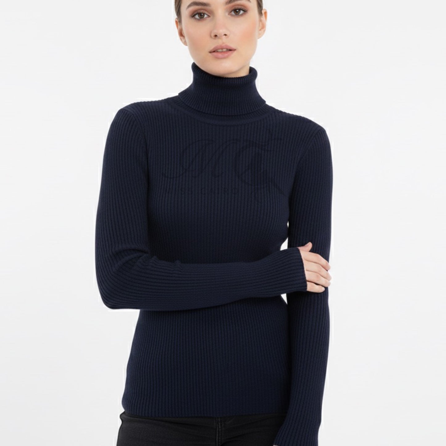 Highneck Ribbed Sweater.