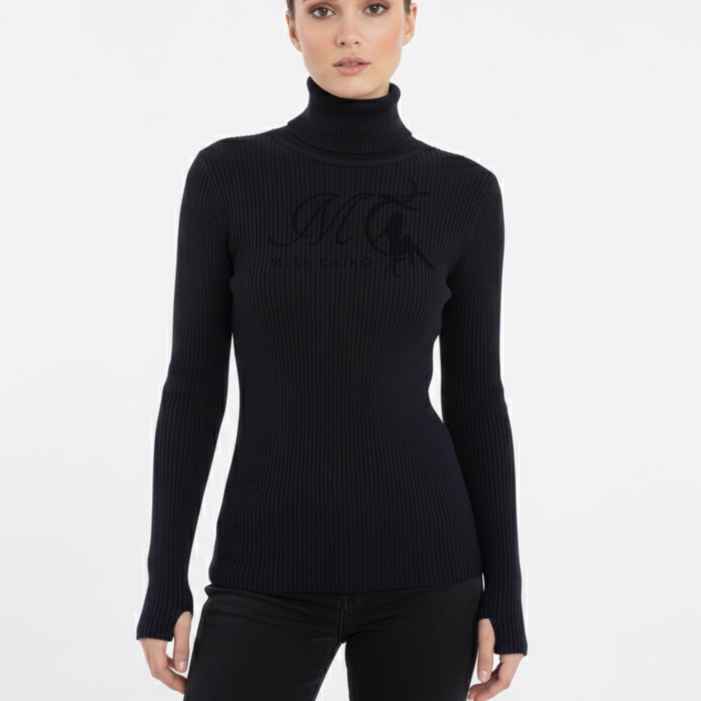 Highneck Ribbed Sweater.