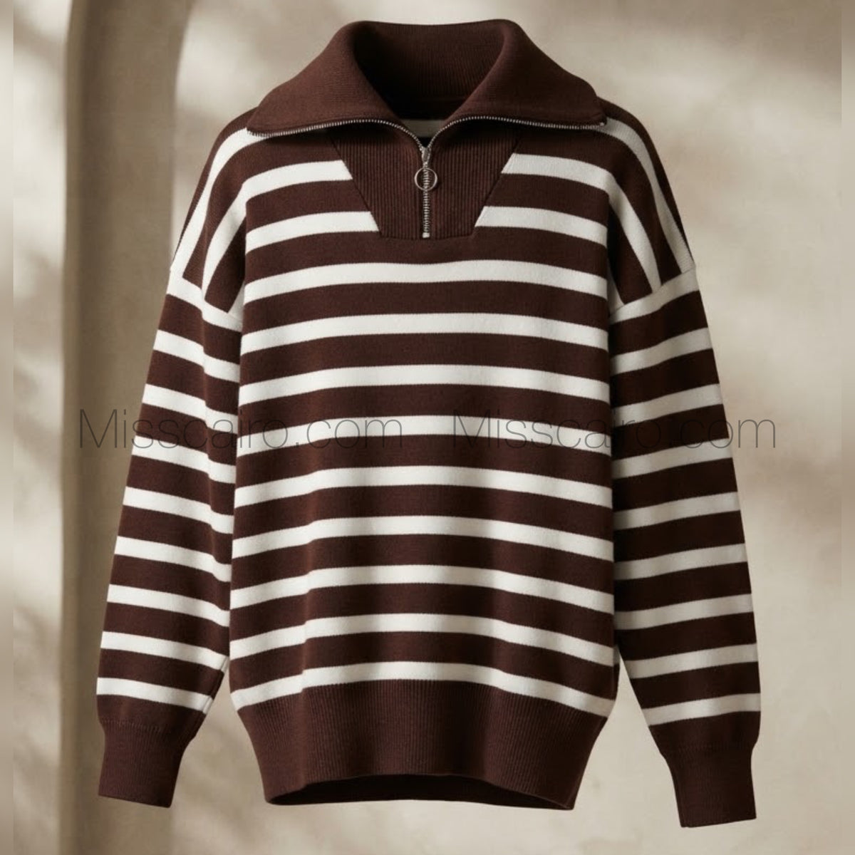 striped quarter-zip knitwear.