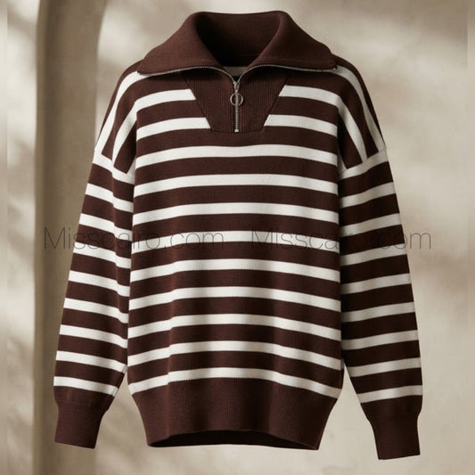 striped quarter-zip knitwear.