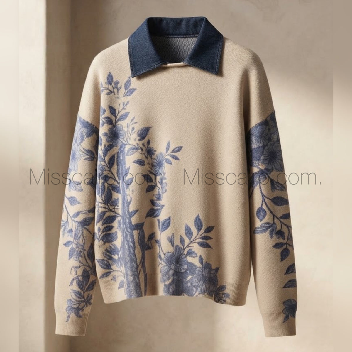 Elegant floral collared sweatshirt.