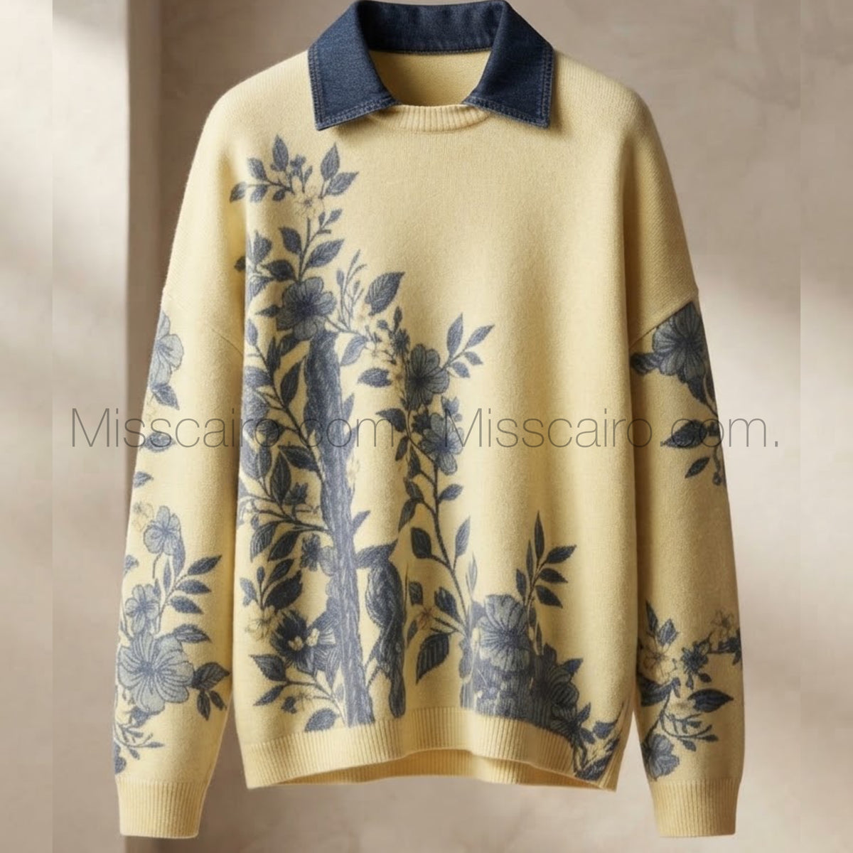 Elegant floral collared sweatshirt.