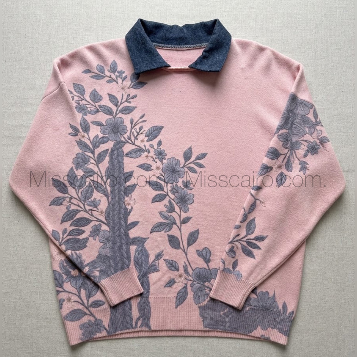 Elegant floral collared sweatshirt.