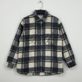 Plaid button-up fleece shirt jacket.