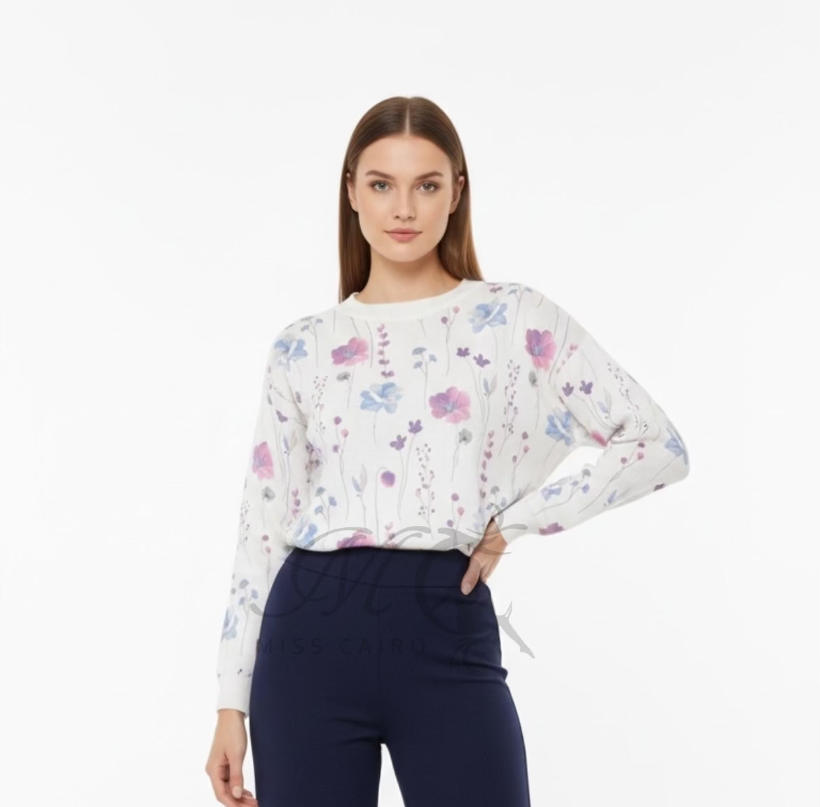 Floral printed knit sweater 555