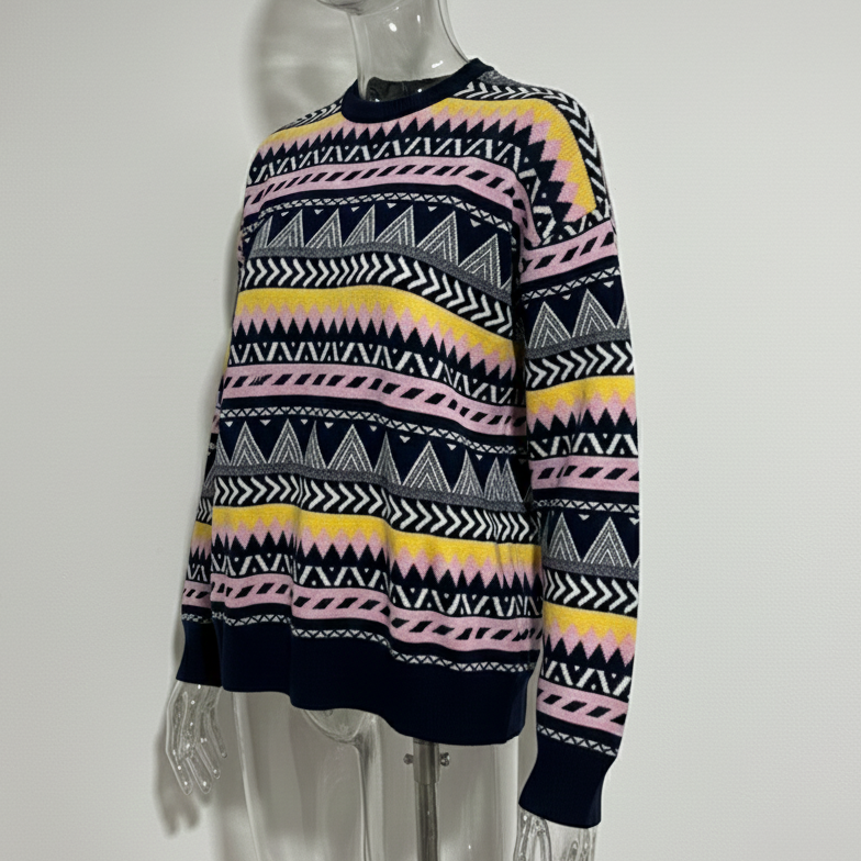Geometric pattern knitted sweater.