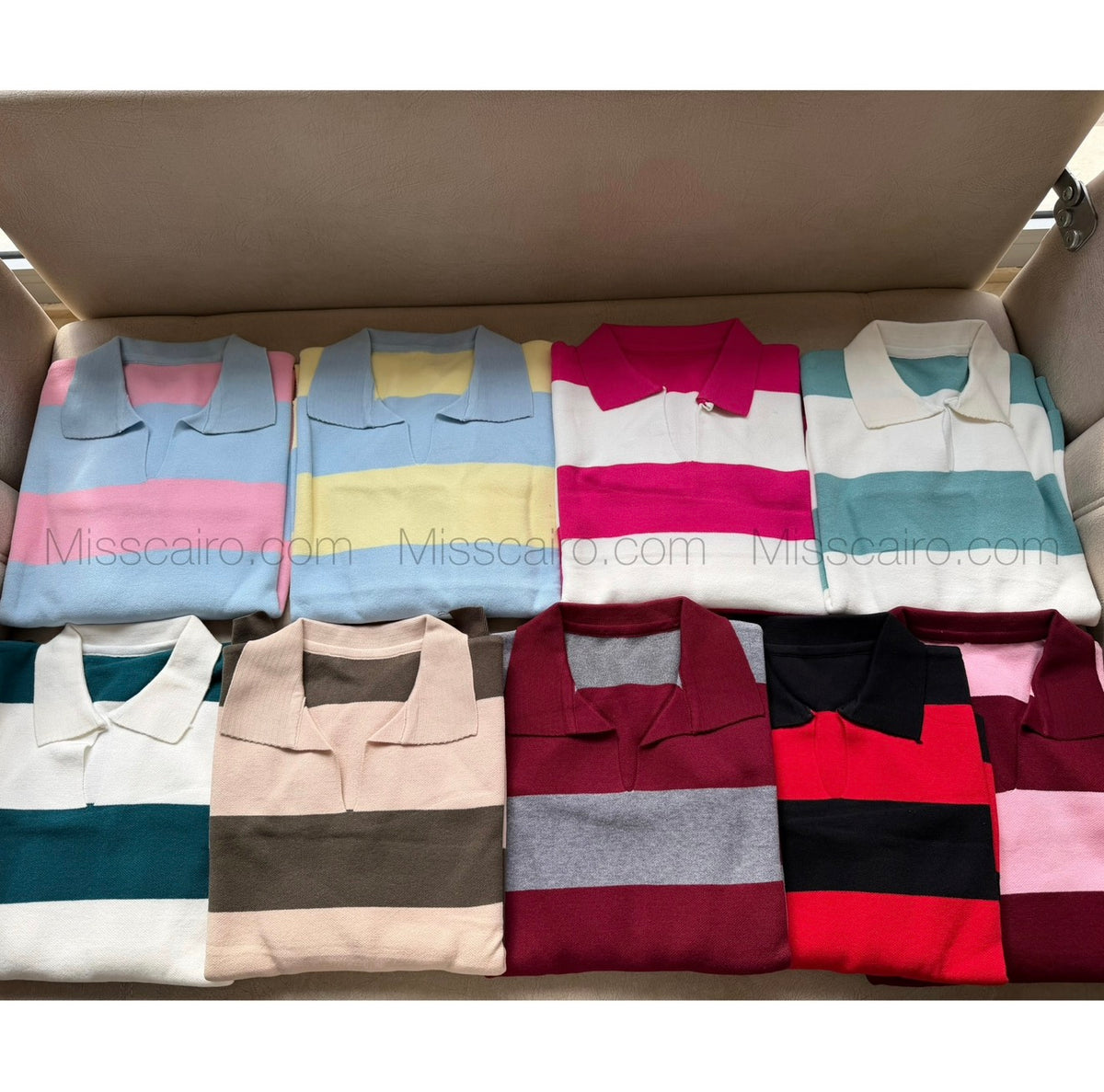 Soft, striped knitted polo jumper.