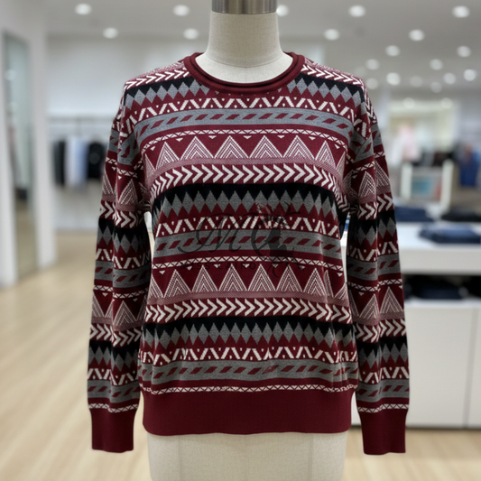 Geometric pattern knitted sweater.