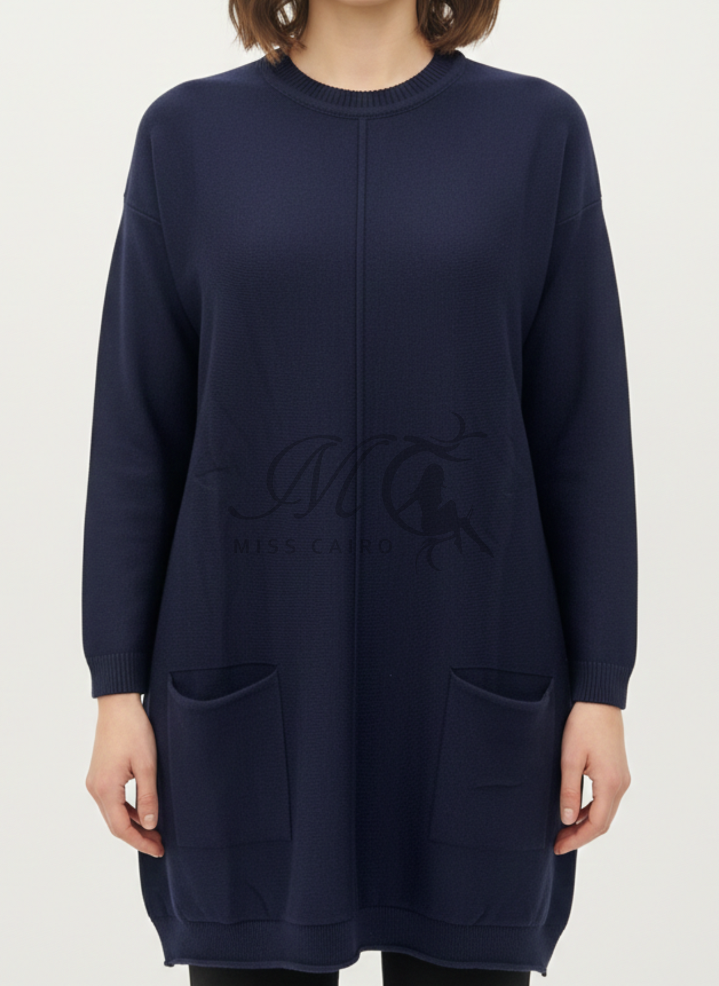 Dark blue oversize suit.