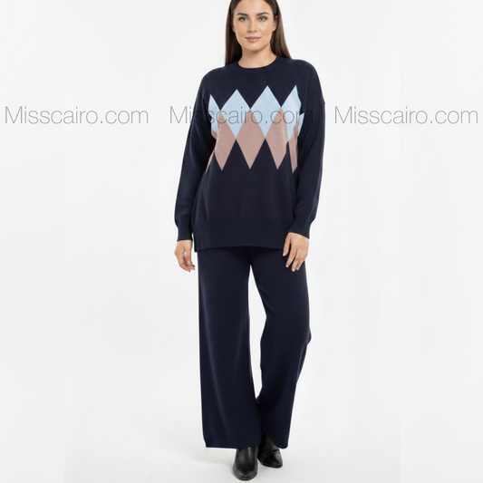 Elegant Knit Argyle Set