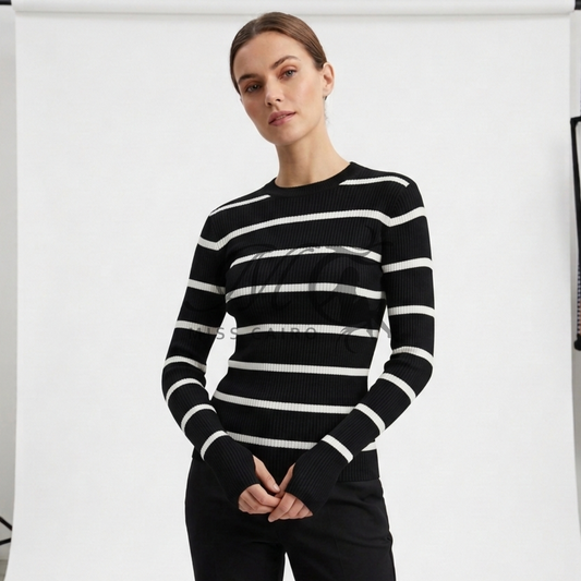 Chic striped ribbed knit.