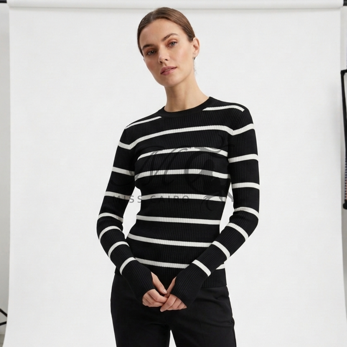 Chic striped ribbed knit.